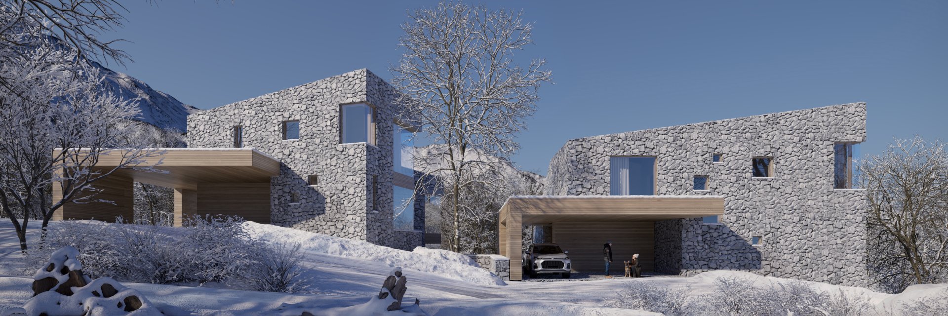 Архитектурный проект «Вилла на р. Бешенка» — ИЖС — Краснодарский край, город Сочи, Адлерский район, пгт Красная Поляна — проектирование 2023 — МОА